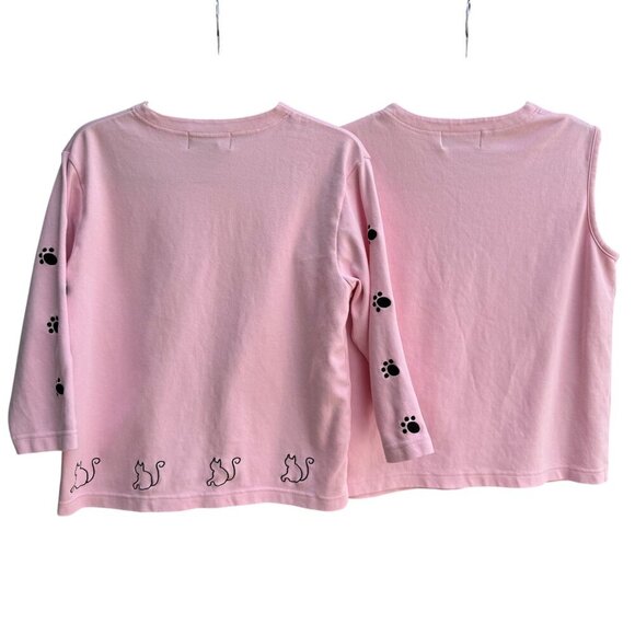 Bobbie C Womens Pink Embroidered Cat Paw Print Cotton Cardigan & Tank Set New M - Picture 2 of 10